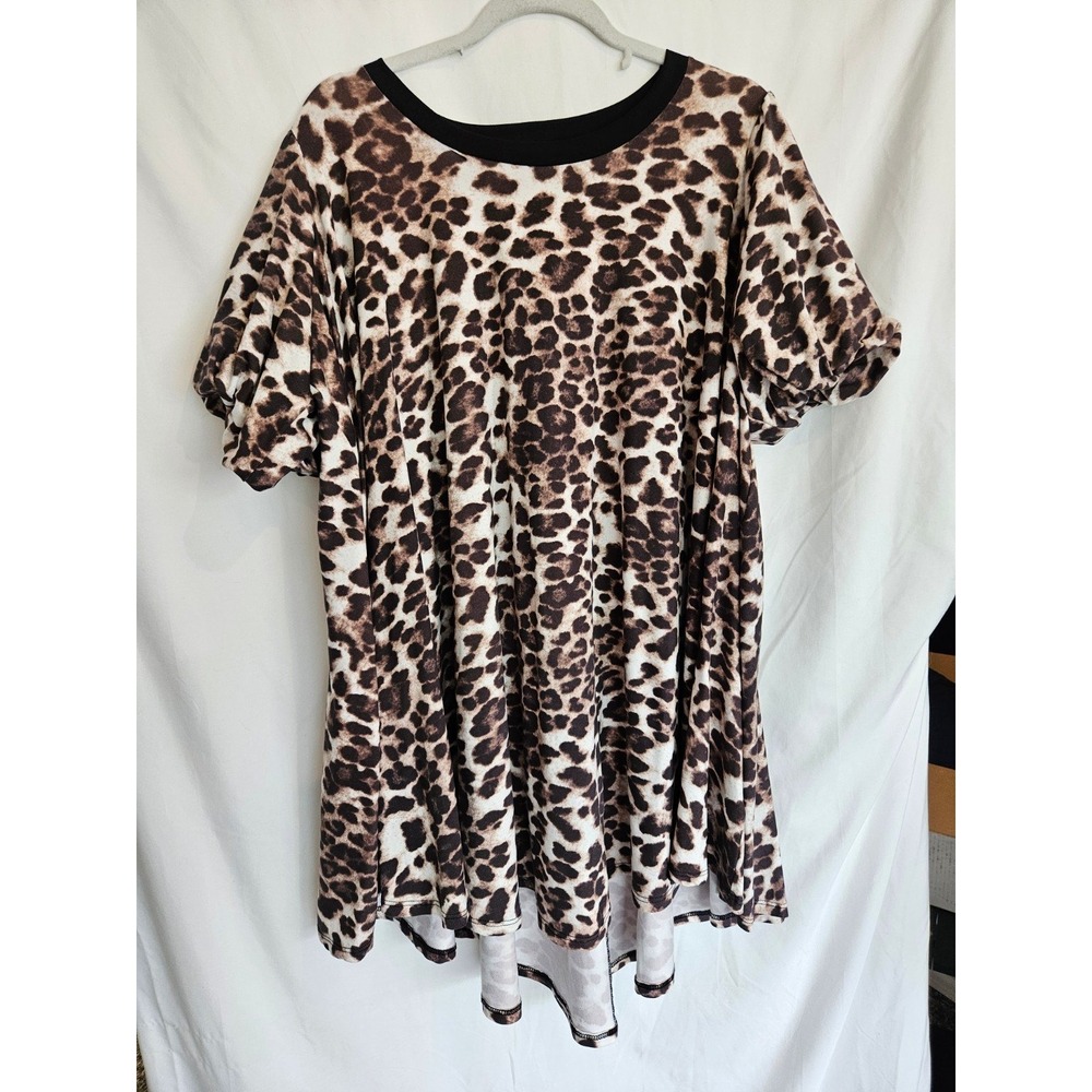 Rhea & Thea Womens 6 Leopard Print Swing Dress Puff Sleeve High Low Hem